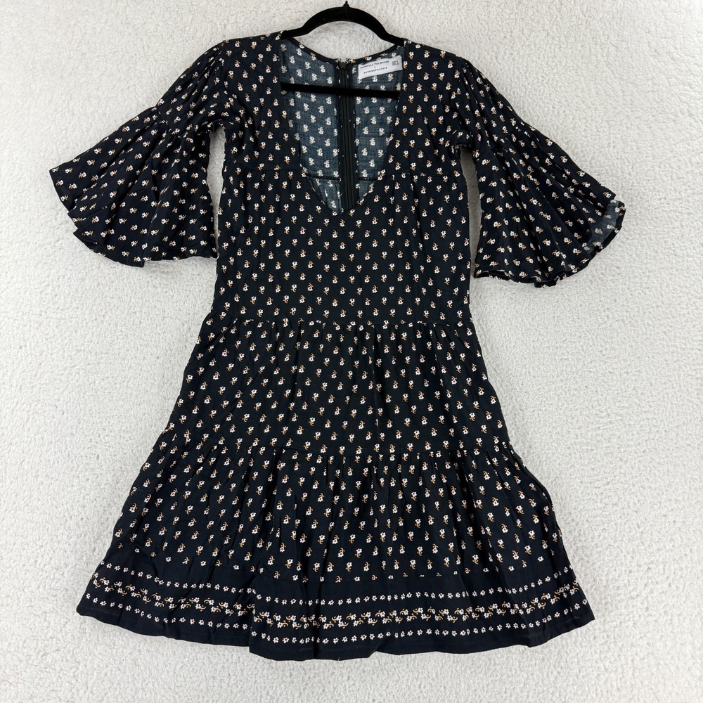 Faithfull The Brand x Anthropologie Fresa Dress Womens Size 2 Black Floral Tunic